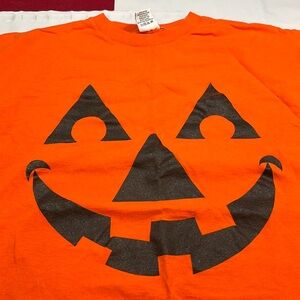 Pumpkin Halloween shirt ORANGE jack-o-lantern FACE t shirt unisex made in USA Lg